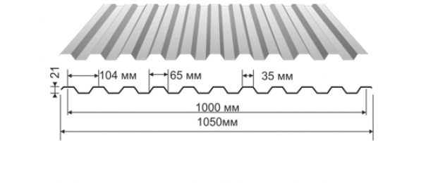 Профнастил оцинкованный С-21 1050x3000 купить недорого в Чепелево